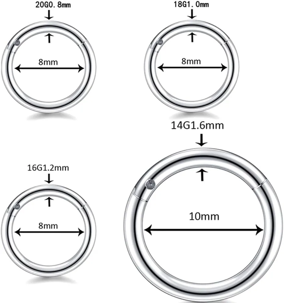 3 PCS 16G Diameter 8mm Silver Nose Rings Hoops 316L Stainless Steel Septum Clicker Lip Rings Cartilage Earring Helix Rook Tragus for Men and Women