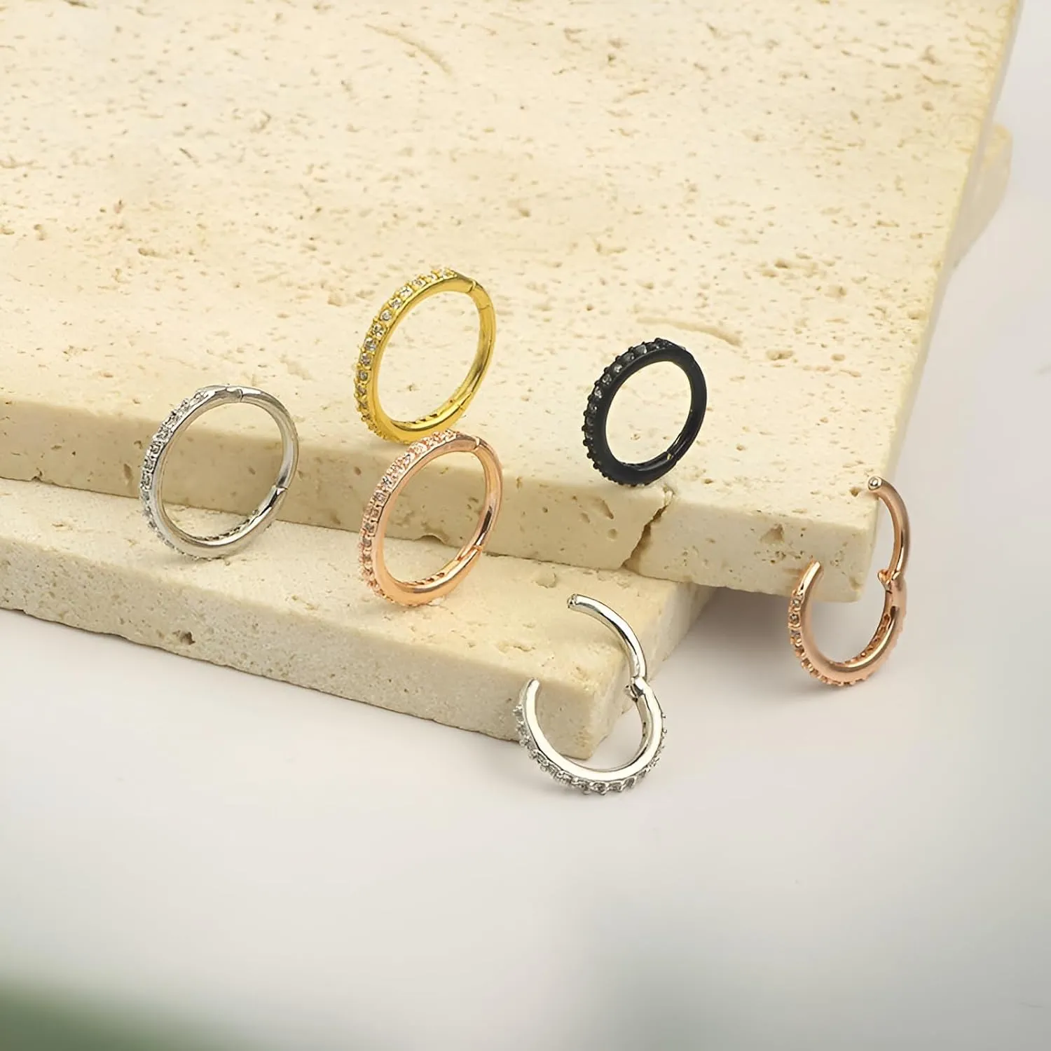 3 PCS 16G Diameter 8mm Silver Nose Rings Hoops 316L Stainless Steel Septum Clicker Lip Rings Cartilage Earring Helix Rook Tragus for Men and Women