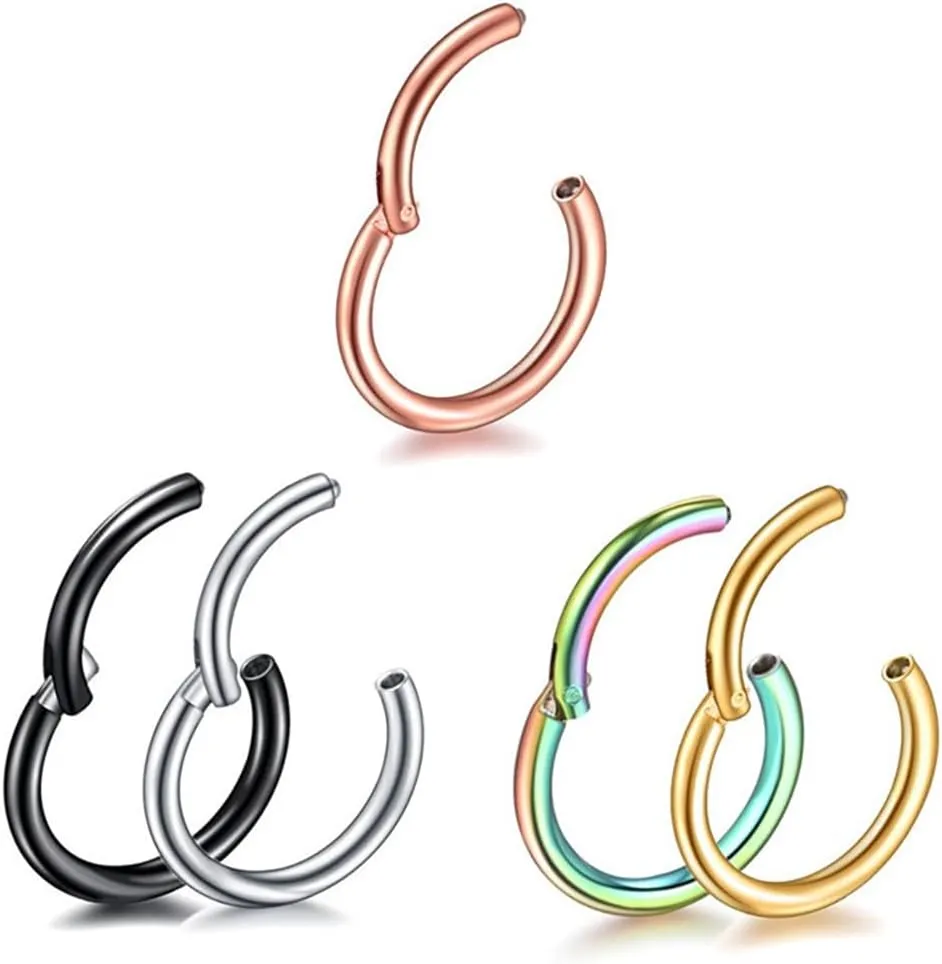 3 PCS 16G Diameter 8mm Silver Nose Rings Hoops 316L Stainless Steel Septum Clicker Lip Rings Cartilage Earring Helix Rook Tragus for Men and Women
