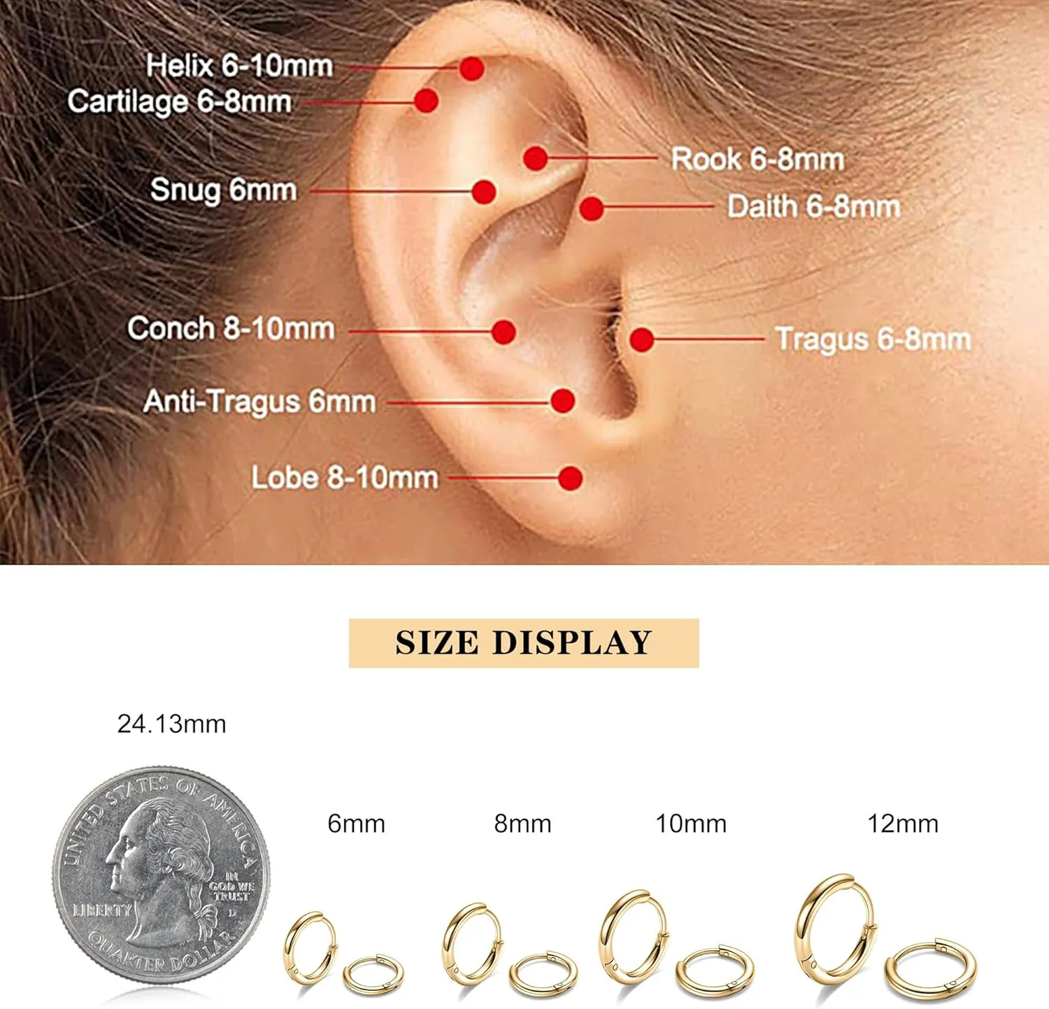 316L Surgical Steel Hoop Earrings, 6mm-20mm Huggie Earrings Men Hypoallergenic, Small Sleeper Mens Hoop Earring Cartilage Earring for Women 20G 18G