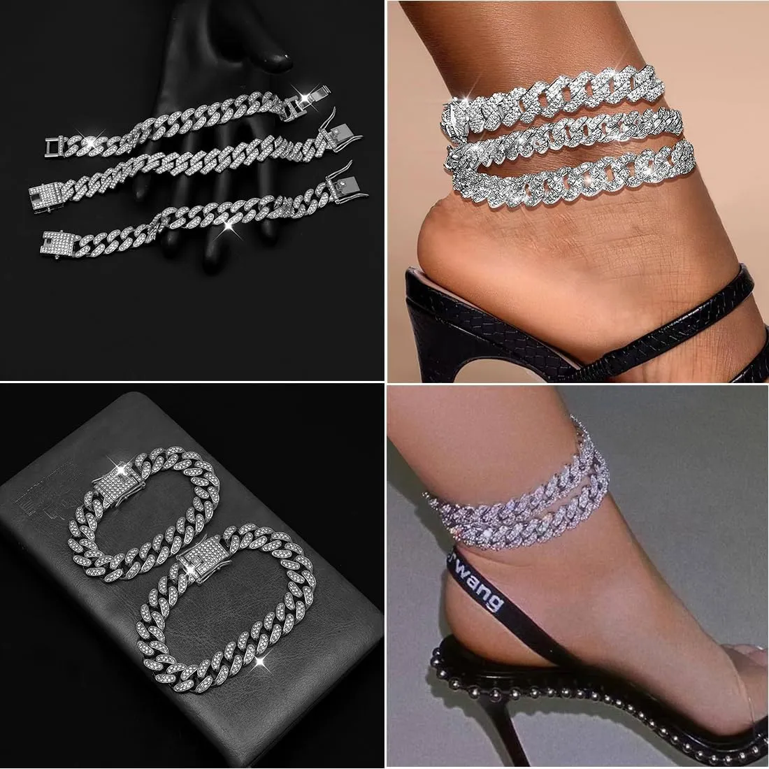 3PCS Gold Silver Ankle Bracelets for Women Clustered Tennis Anklets Bracelet Layered Link Anklet Set Bling Rhinestone Fashion Jewelry for Women Set