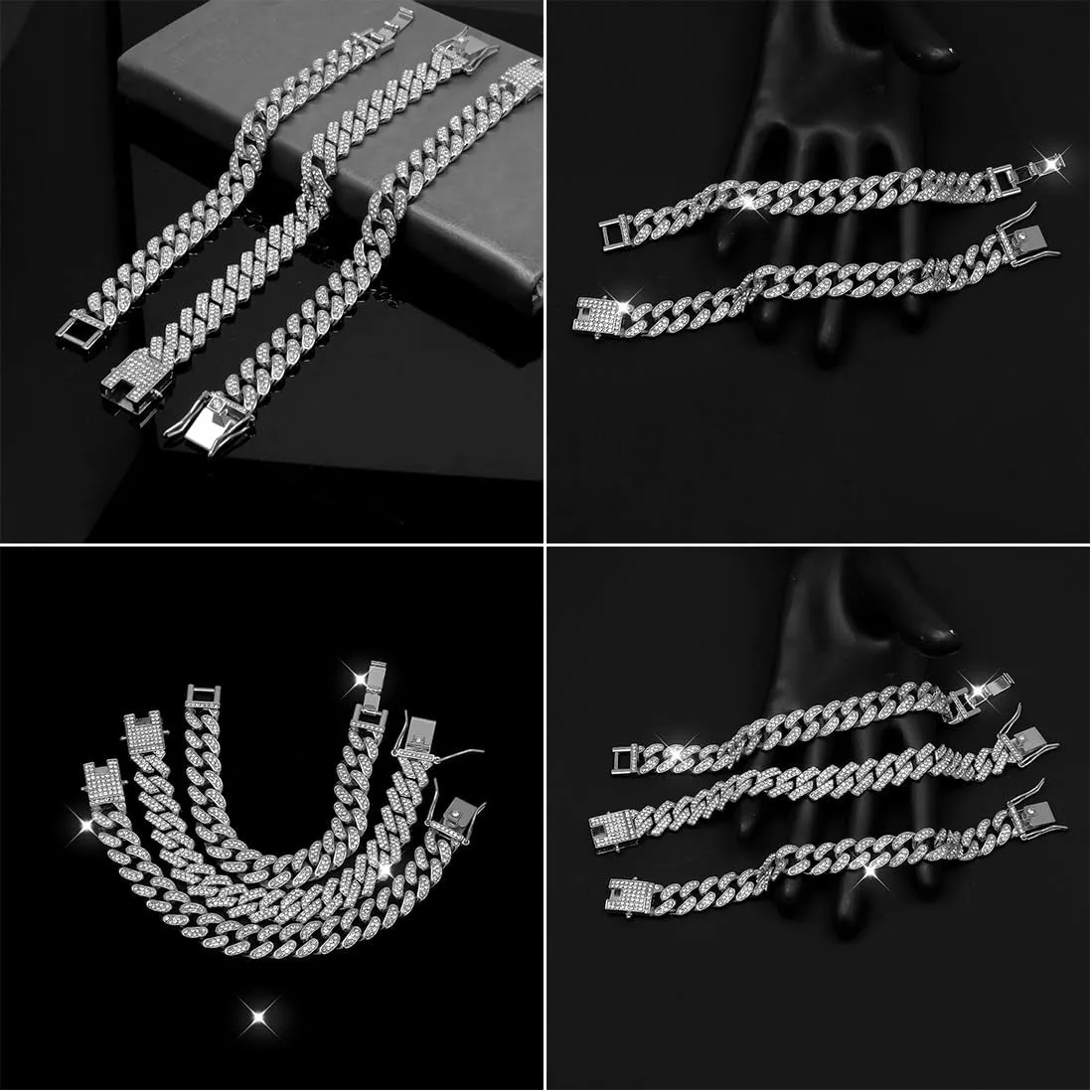 3PCS Gold Silver Ankle Bracelets for Women Clustered Tennis Anklets Bracelet Layered Link Anklet Set Bling Rhinestone Fashion Jewelry for Women Set