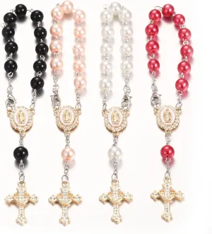 4Pcs Small Catholic Rosary Bracelet for Women Men,Car Purse and Newborn Babies Prayer Beads for Baptism Christening, Prayer Room, Altar