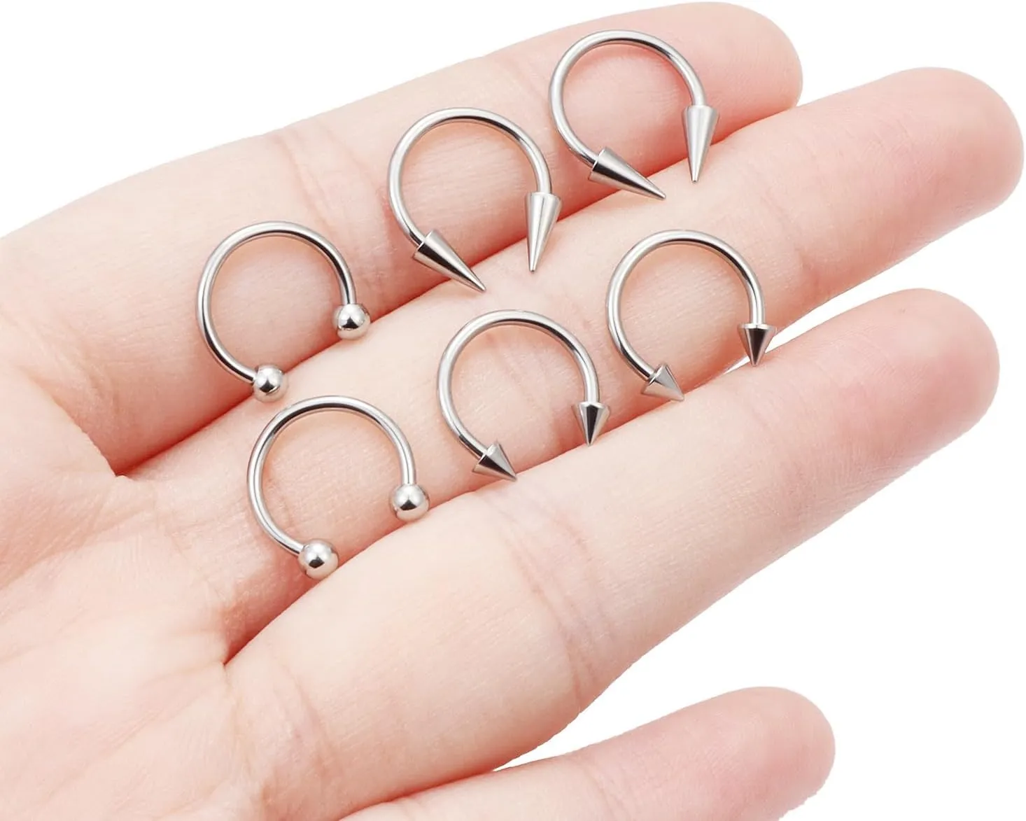 6Pcs Septum Rings 16G Surgical Steel Snake Bite Jewelry Long Spike Horseshoe Lip Rings Smiley Piercing Jewelry for Women Men 8mm 10mm