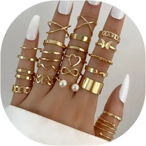 73 Pcs Gold Knuckle Rings for Women, 14K Gold Stackable Chunky Rings Pack, That Don't Tarnish Gold Rings, Vintage Boho Heart Butterfly Ring Jewelry Set