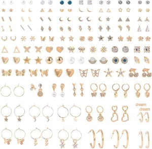 80 Pairs Earring Sets for Women Hypoallergenic Assorted Multiple Stud Earrings Set Cute Star Moon Heart Ball Faux Pearl Small Butterfly Jewelry Graduation Gifts