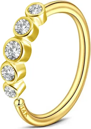 8mm Solid 14K Gold Nose Ring Hoop - 20G CZ Bendable Stud Jewelry for Women's Nose and Cartilage Piercings