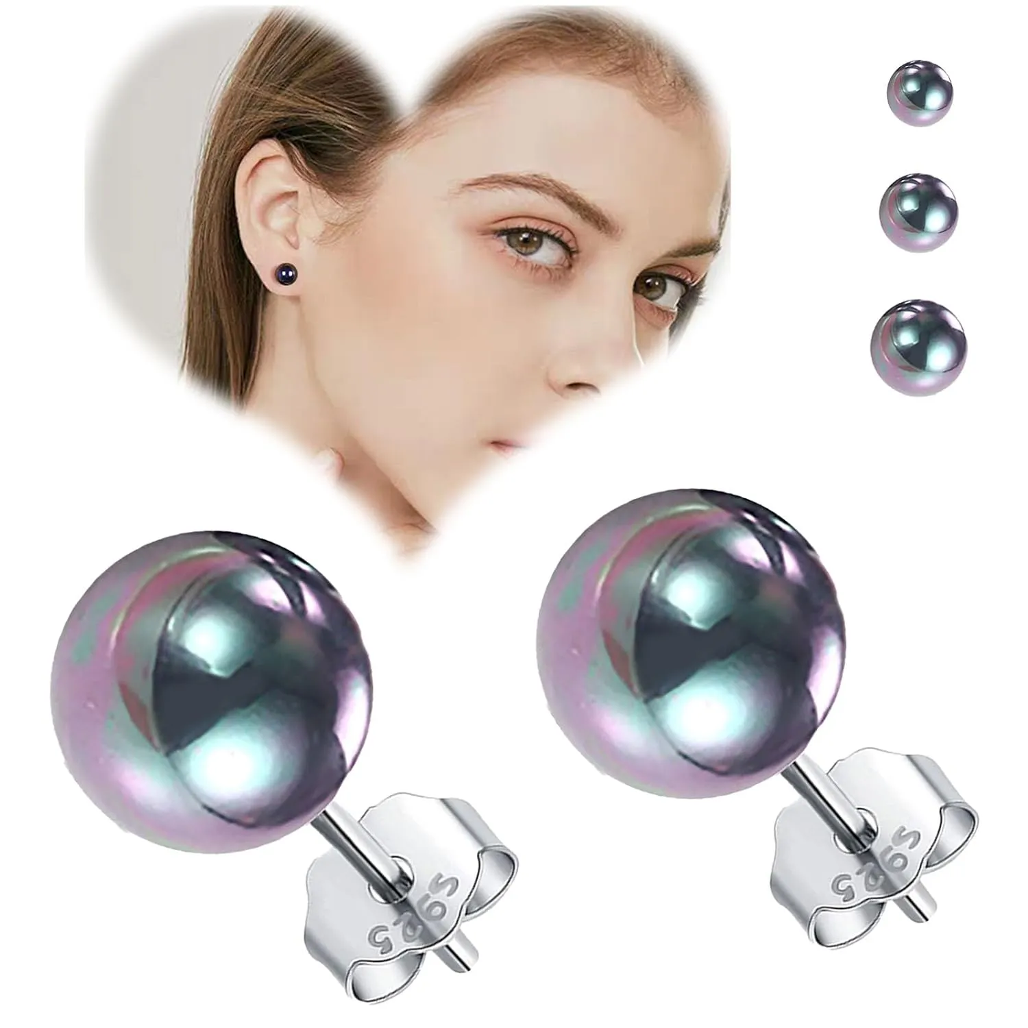 925 Sterling Silver 6MM Black Pearl Stud Earrings for Women Studs Hypoallergenic Jewelry Gifts for Girls Birthday Anniversary