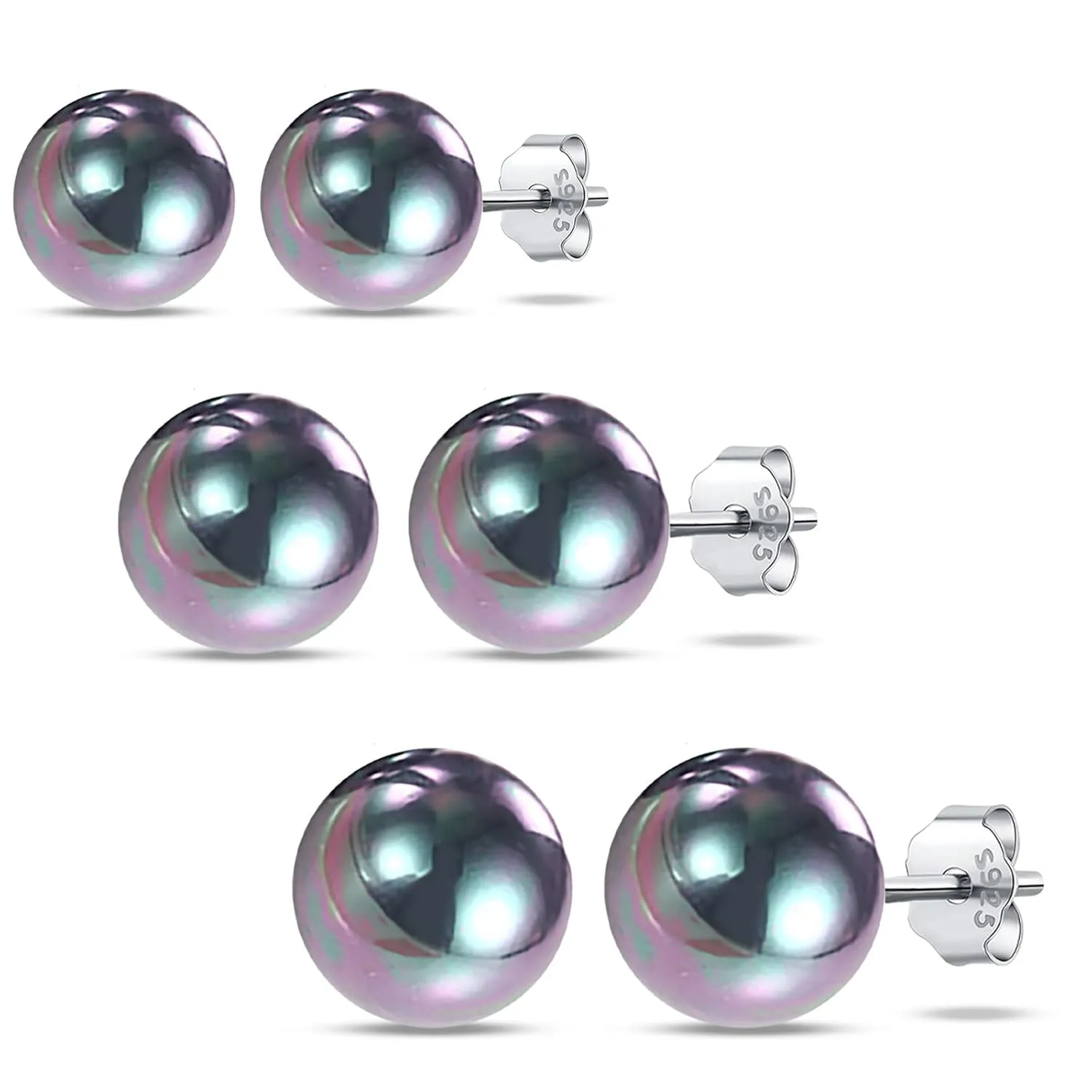 925 Sterling Silver 6MM Black Pearl Stud Earrings for Women Studs Hypoallergenic Jewelry Gifts for Girls Birthday Anniversary