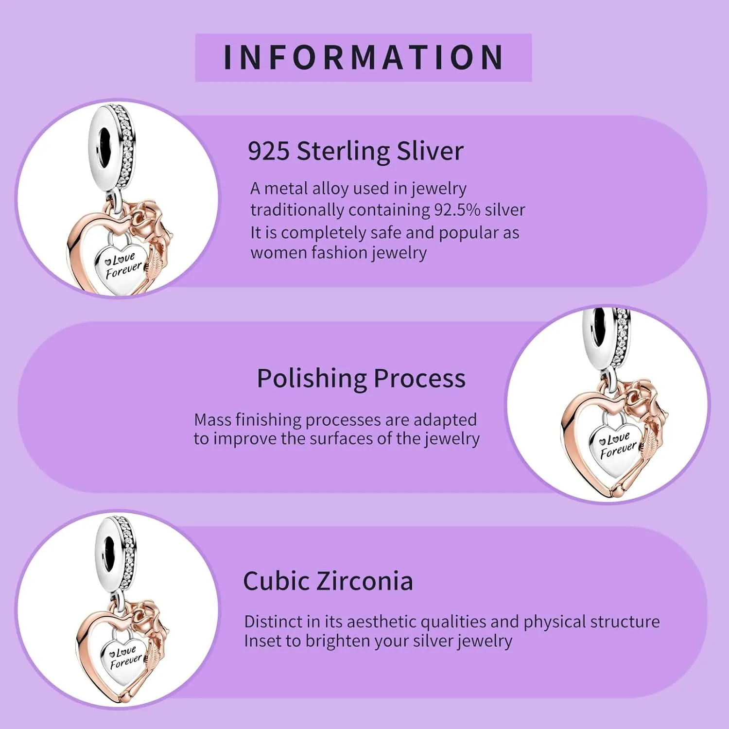 925 Sterling Silver Charms with 5A Cubic Zirconias for Bracelet Necklace Rose Flower Lucky Clover Medallion Pendant Beads Rabbit Heart Clip Murano Glass Charm Jewellery Gift for Women Girls