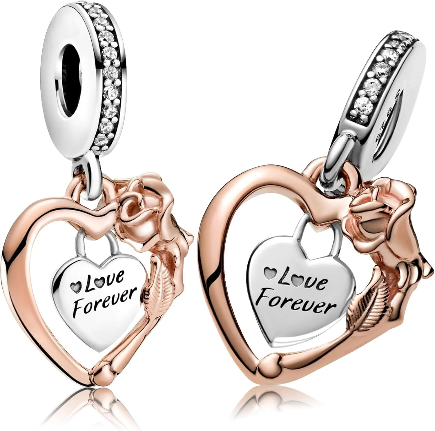 925 Sterling Silver Charms with 5A Cubic Zirconias for Bracelet Necklace Rose Flower Lucky Clover Medallion Pendant Beads Rabbit Heart Clip Murano Glass Charm Jewellery Gift for Women Girls