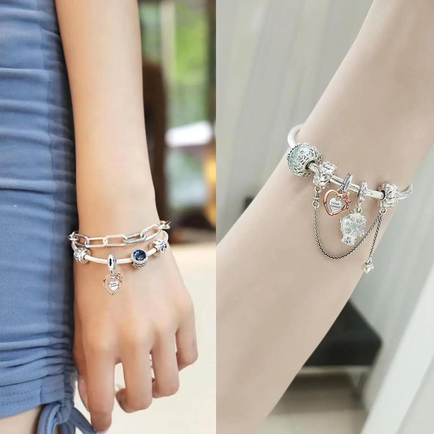 925 Sterling Silver Charms with 5A Cubic Zirconias for Bracelet Necklace Rose Flower Lucky Clover Medallion Pendant Beads Rabbit Heart Clip Murano Glass Charm Jewellery Gift for Women Girls