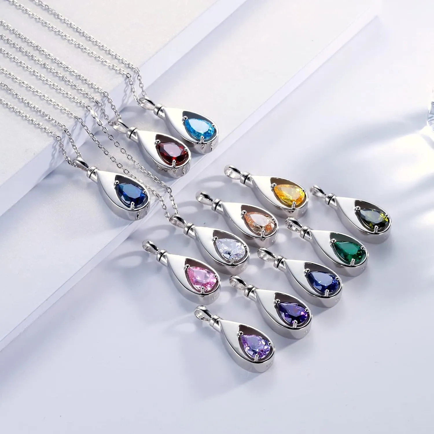 925 Sterling Silver Cremation Jewelry Memorial CZ Teardrop Ashes Keepsake Urns Pendant Necklace for urn Necklaces Ashes Jewelry Gifts