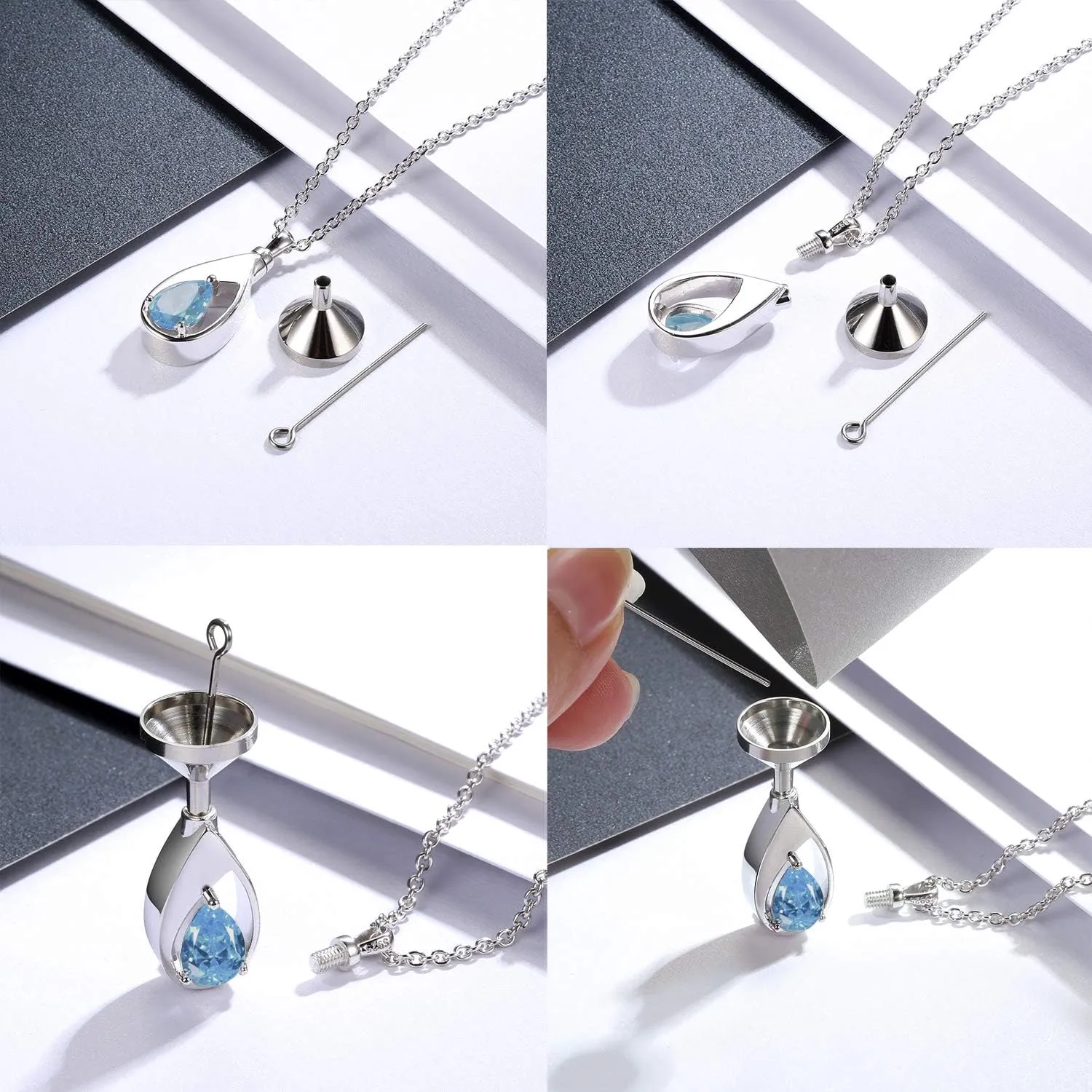 925 Sterling Silver Cremation Jewelry Memorial CZ Teardrop Ashes Keepsake Urns Pendant Necklace for urn Necklaces Ashes Jewelry Gifts
