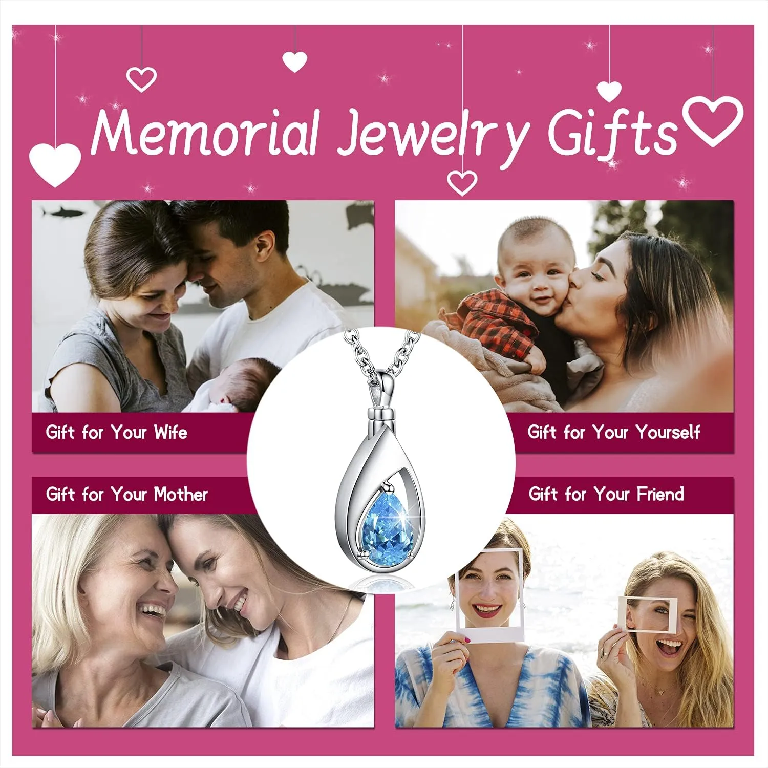 925 Sterling Silver Cremation Jewelry Memorial CZ Teardrop Ashes Keepsake Urns Pendant Necklace for urn Necklaces Ashes Jewelry Gifts