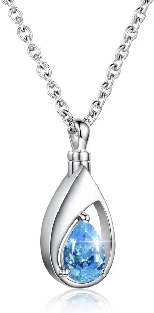 925 Sterling Silver Cremation Jewelry Memorial CZ Teardrop Ashes Keepsake Urns Pendant Necklace for urn Necklaces Ashes Jewelry Gifts