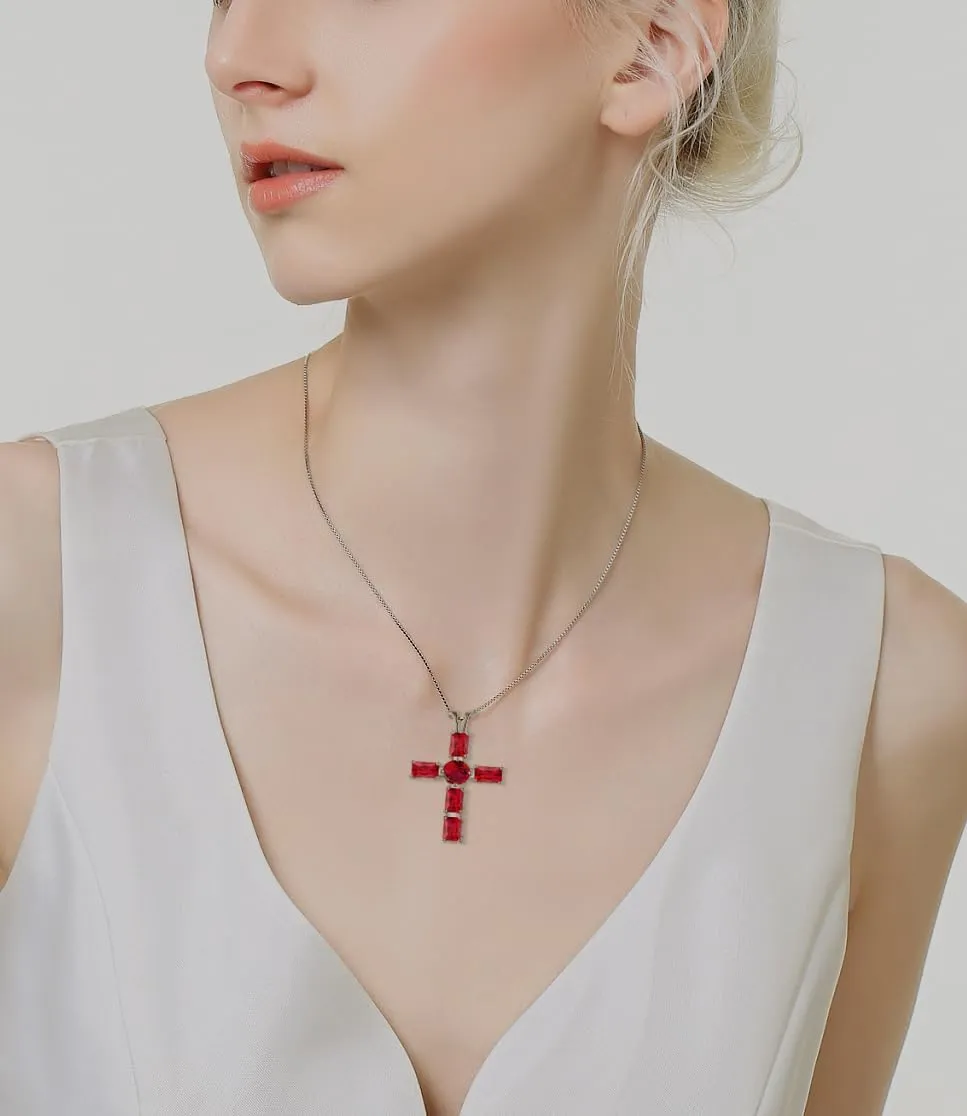 925 Sterling Silver Cross Necklace Cubic Zirconia Pendant Necklace Birthstone Faith Necklaces Religious Jewelry Birthday Gifts for Women