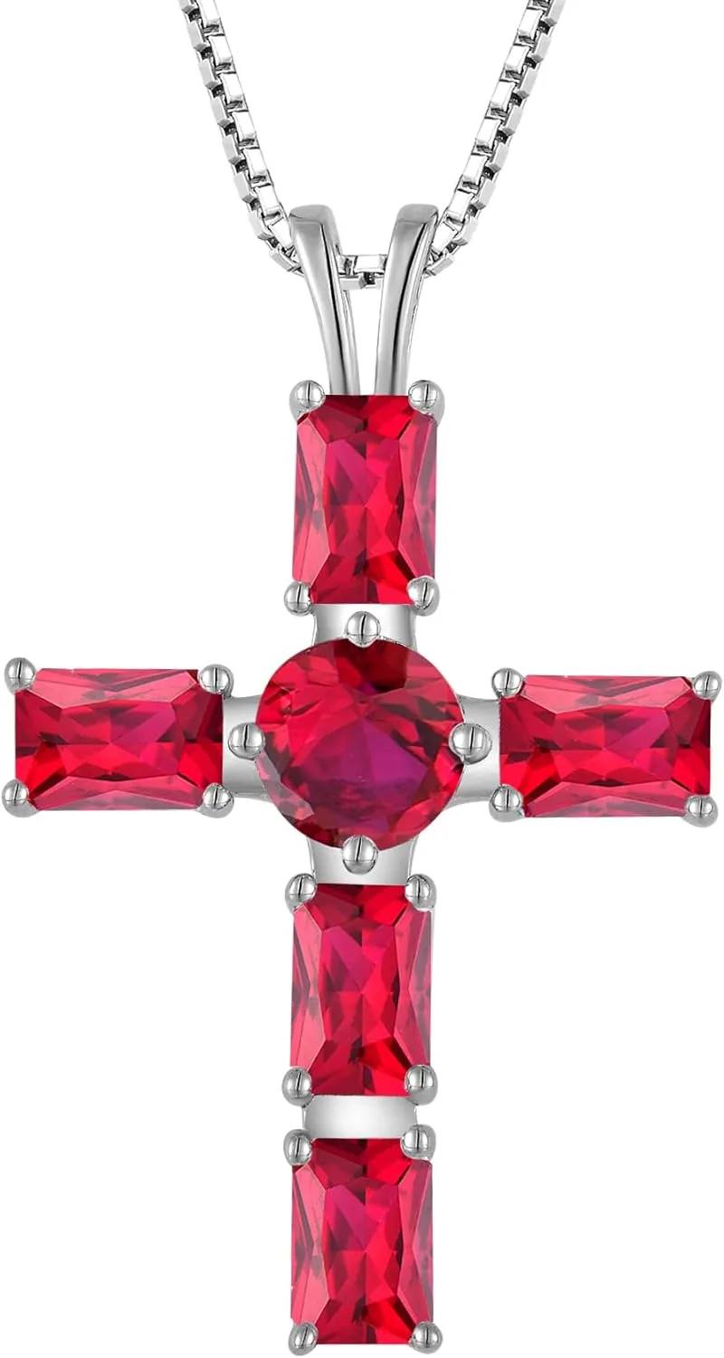 925 Sterling Silver Cross Necklace Cubic Zirconia Pendant Necklace Birthstone Faith Necklaces Religious Jewelry Birthday Gifts for Women