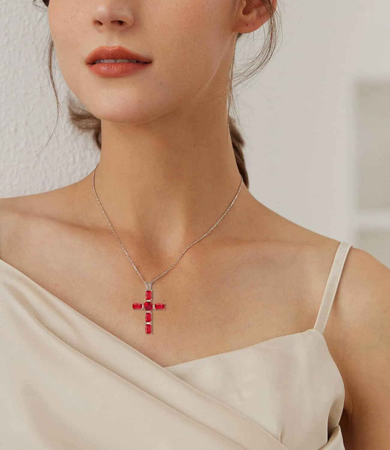 925 Sterling Silver Cross Necklace Cubic Zirconia Pendant Necklace Birthstone Faith Necklaces Religious Jewelry Birthday Gifts for Women