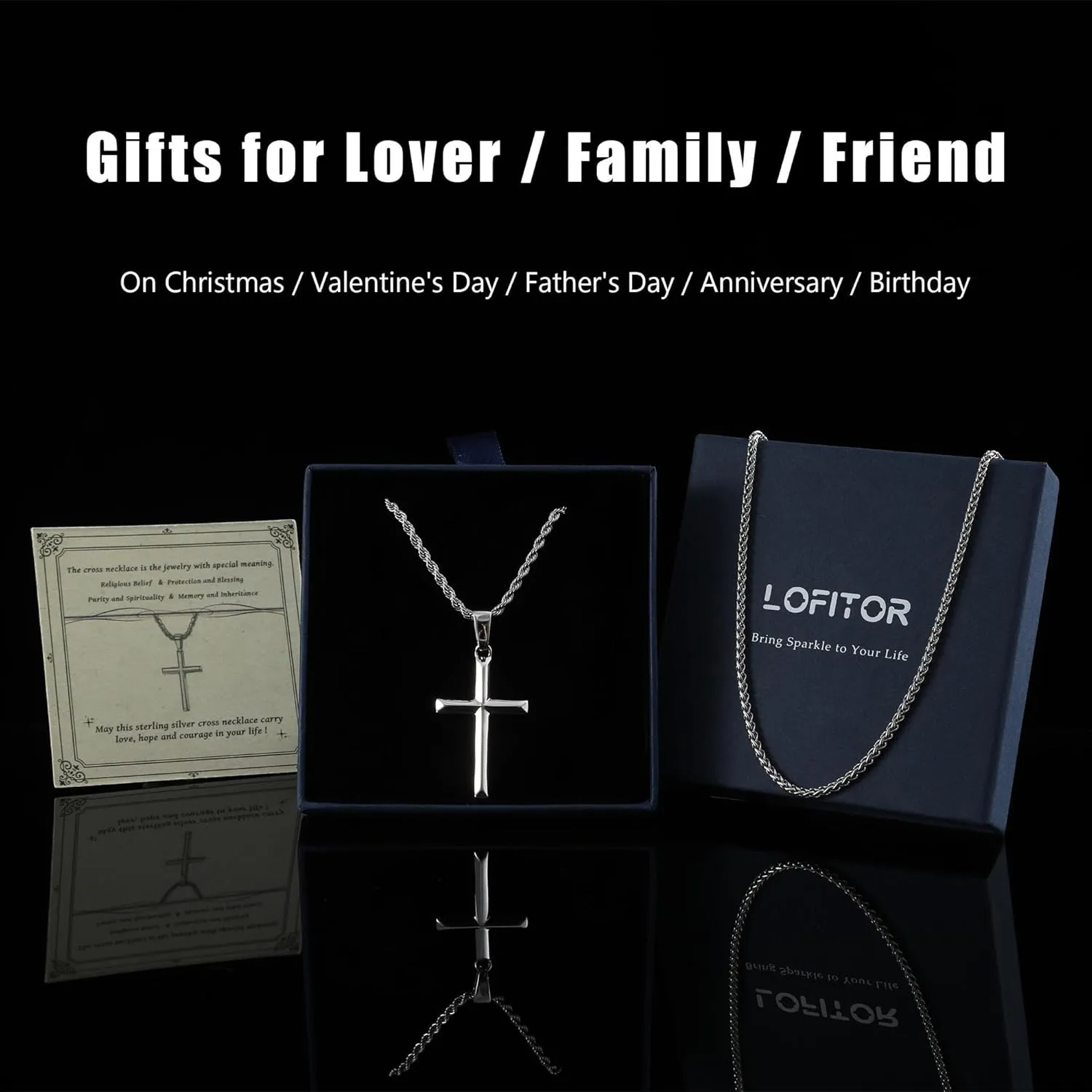 925 Sterling Silver Cross Necklace for Men Women with 3MM Stainless Steel Strong Durable Wheat Chain 18K White Gold Plated Beveled Edge Crucifix Pendant Necklace Jewelry Present 16-28 Inches