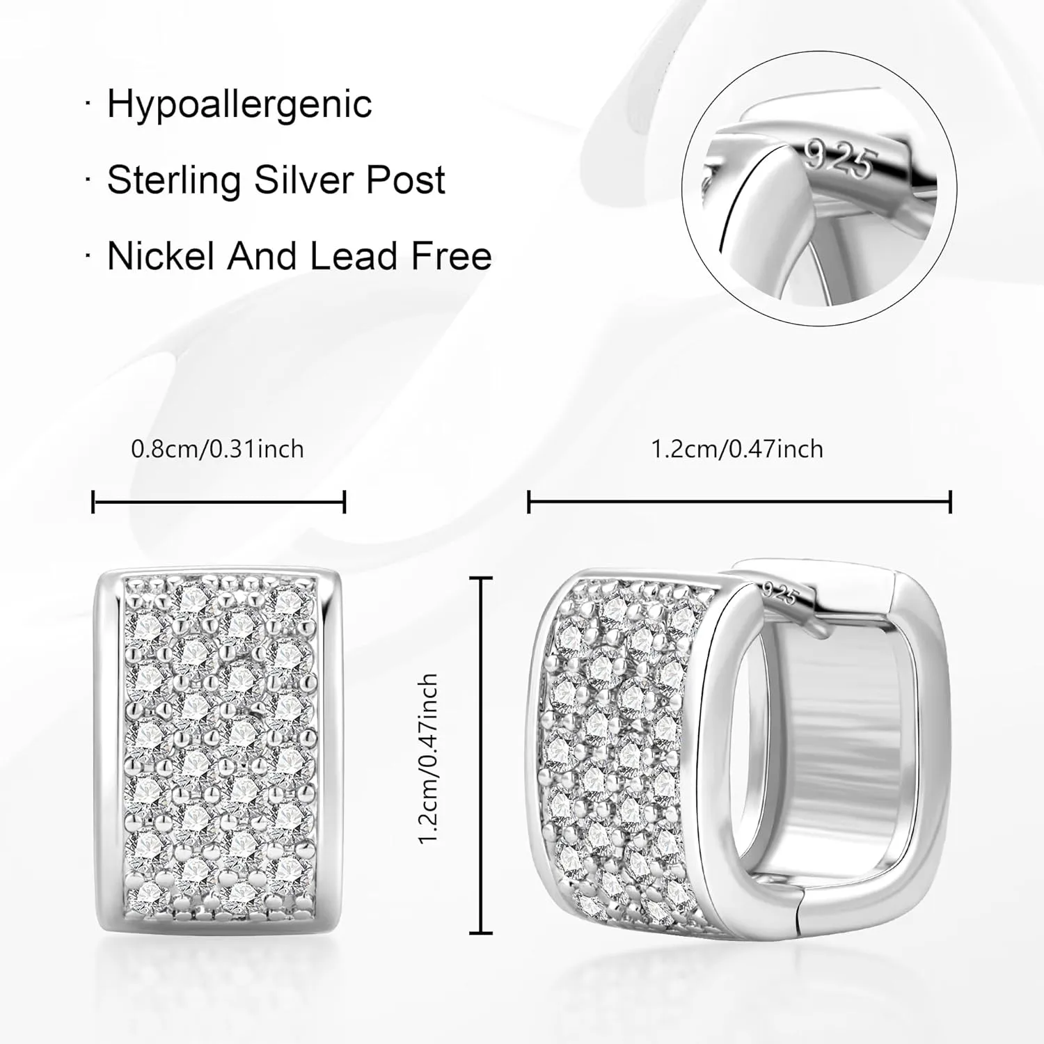 925 Sterling Silver Earrings for Women 14K Gold Plated Hoop, ALEXCRAFT Small Chunky Silver Earring for Trendy Women Cubic Zirconia Square Hoops Hypoallergenic Thick Huggie Earings