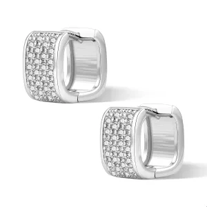 925 Sterling Silver Earrings for Women 14K Gold Plated Hoop, ALEXCRAFT Small Chunky Silver Earring for Trendy Women Cubic Zirconia Square Hoops Hypoallergenic Thick Huggie Earings