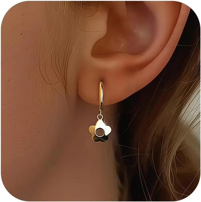 925 Sterling Silver Flower CZ Dangle Earrings for Women Mother 14K Gold Plated Solid Hollow Flower Hoop Huggie Studs to Daughter Mom Romantic Trendy Graduation Jewelry Gift for Her