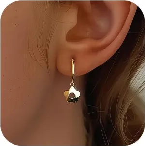925 Sterling Silver Flower CZ Dangle Earrings for Women Mother 14K Gold Plated Solid Hollow Flower Hoop Huggie Studs to Daughter Mom Romantic Trendy Graduation Jewelry Gift for Her