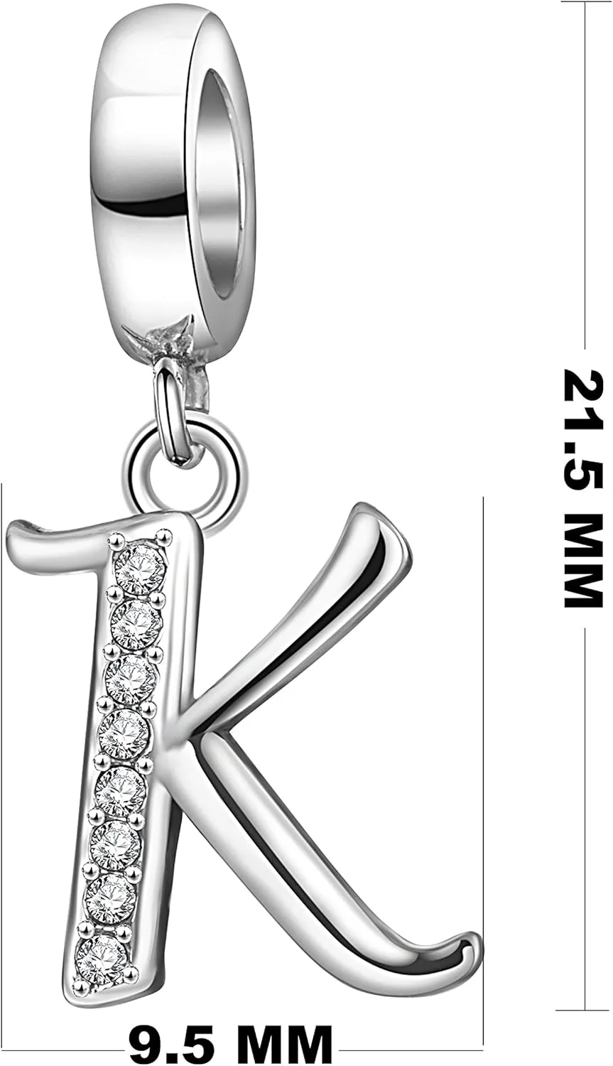 925 Sterling Silver Initial Charms fit Pandora Charms Bracelets Alphabet A-Z Crystal Charm Letter Beads for Women Christmas Mother's Day Valentines Birthday Gift