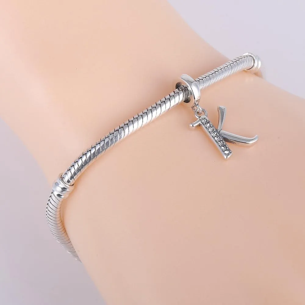 925 Sterling Silver Initial Charms fit Pandora Charms Bracelets Alphabet A-Z Crystal Charm Letter Beads for Women Christmas Mother's Day Valentines Birthday Gift