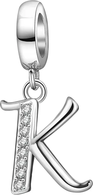 925 Sterling Silver Initial Charms fit Pandora Charms Bracelets Alphabet A-Z Crystal Charm Letter Beads for Women Christmas Mother's Day Valentines Birthday Gift