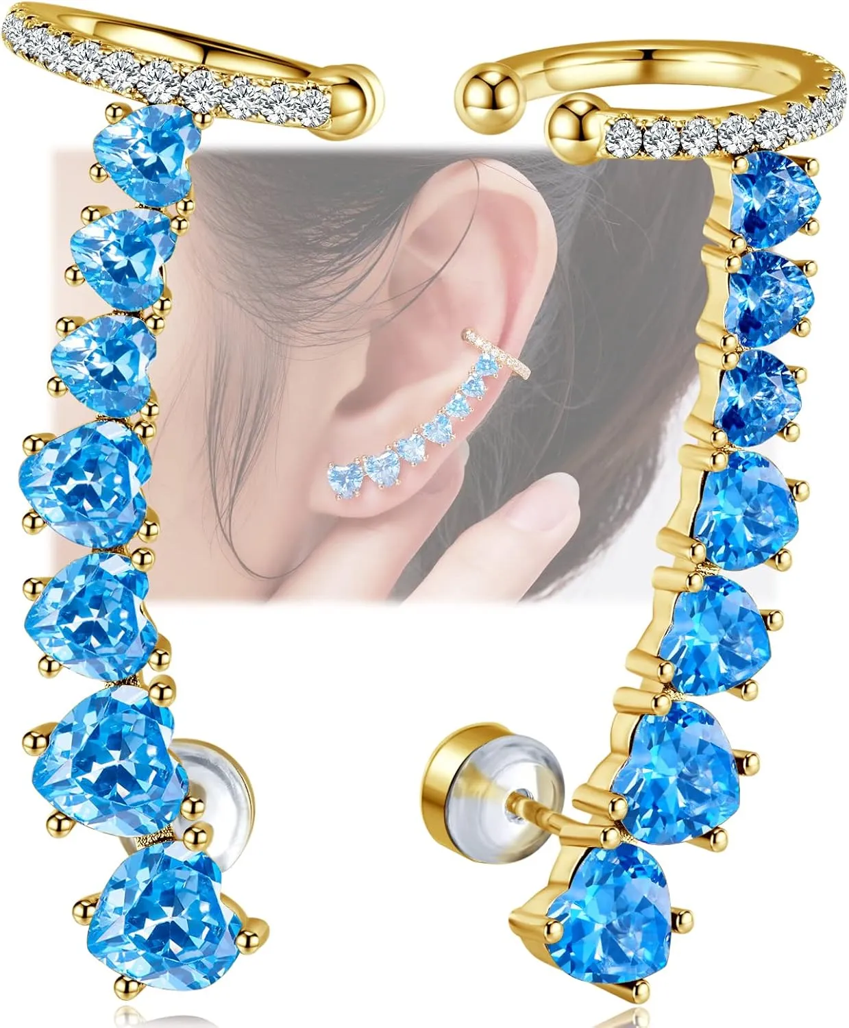 925 Sterling Silver Post Stud Earrings for Women Cartilage Ear Cuffs Hoop Climber 7 Multcolors Cubic Zirconia CZ Hypoallergenic Piercing Gifts For Her
