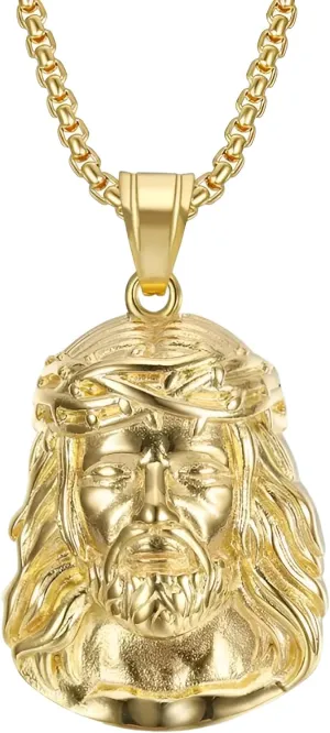 925 Sterling Silver Religious Jesus Head Necklace - 14K Gold Filled Jesus Head Pendant With Zircon Large Pendant Exaggerated Hip Hop Sky Necklace, Jesus Human Head Portrait Necklace