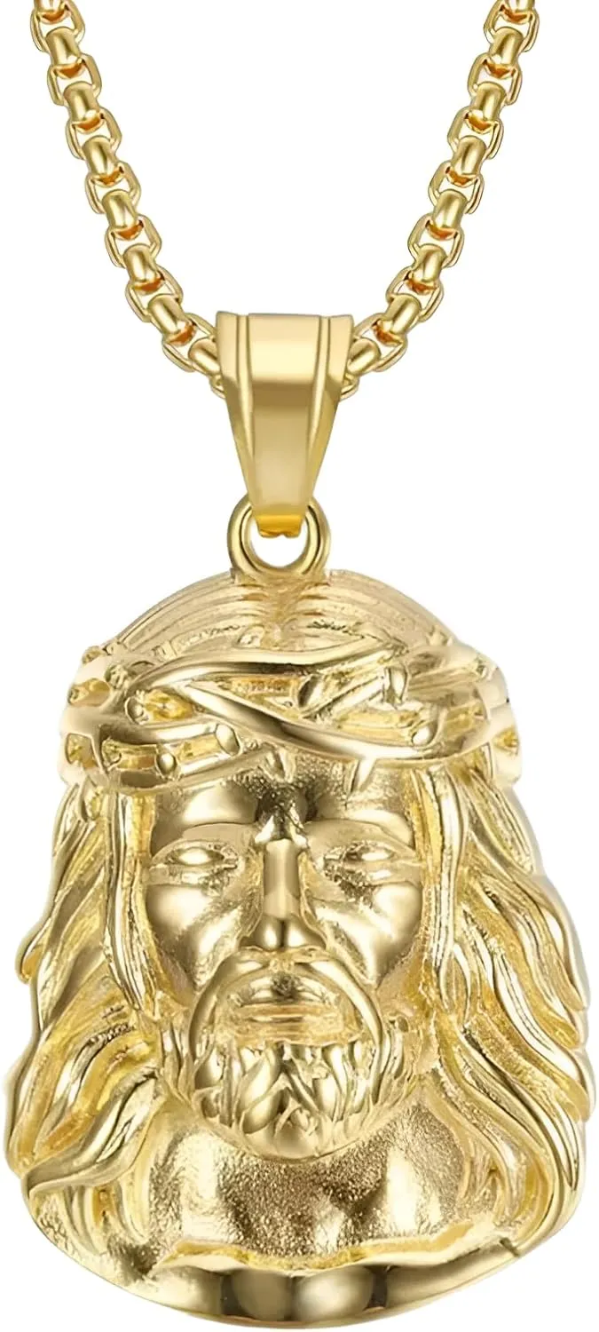 925 Sterling Silver Religious Jesus Head Necklace - 14K Gold Filled Jesus Head Pendant With Zircon Large Pendant Exaggerated Hip Hop Sky Necklace, Jesus Human Head Portrait Necklace
