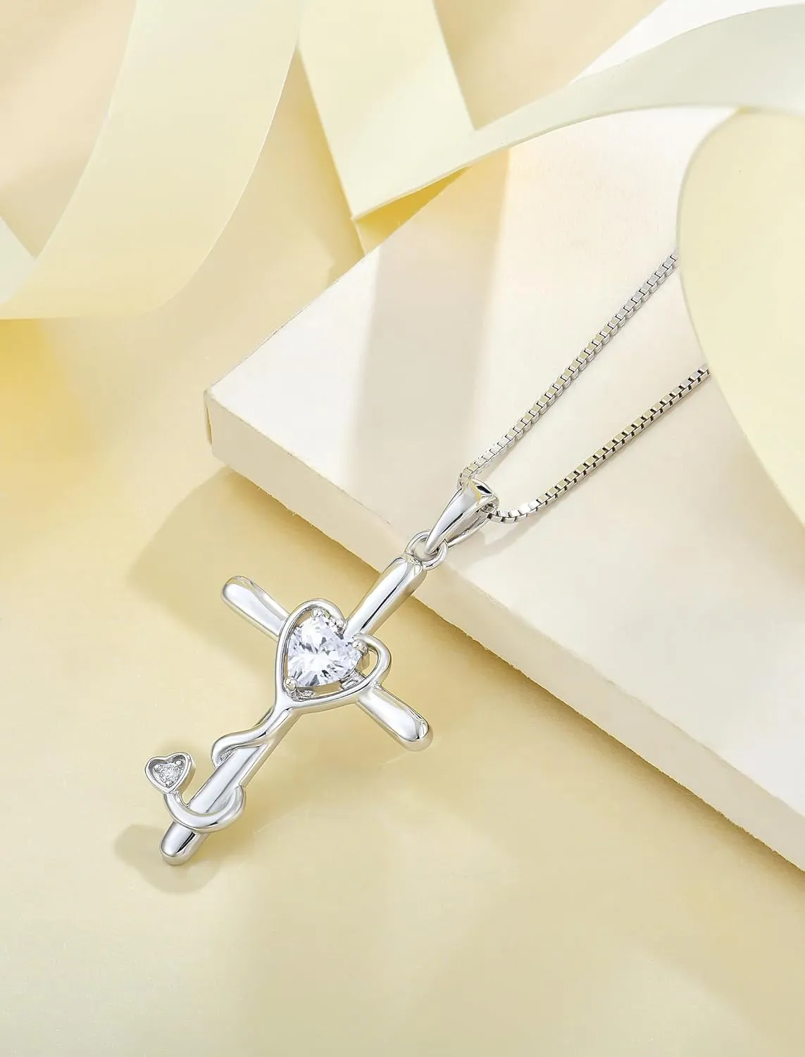 925 Sterling Silver Stethoscope Cross Necklace, Medicine Birthstone Pendant Jewelry Gift for Women Graduation Nurse Doctor