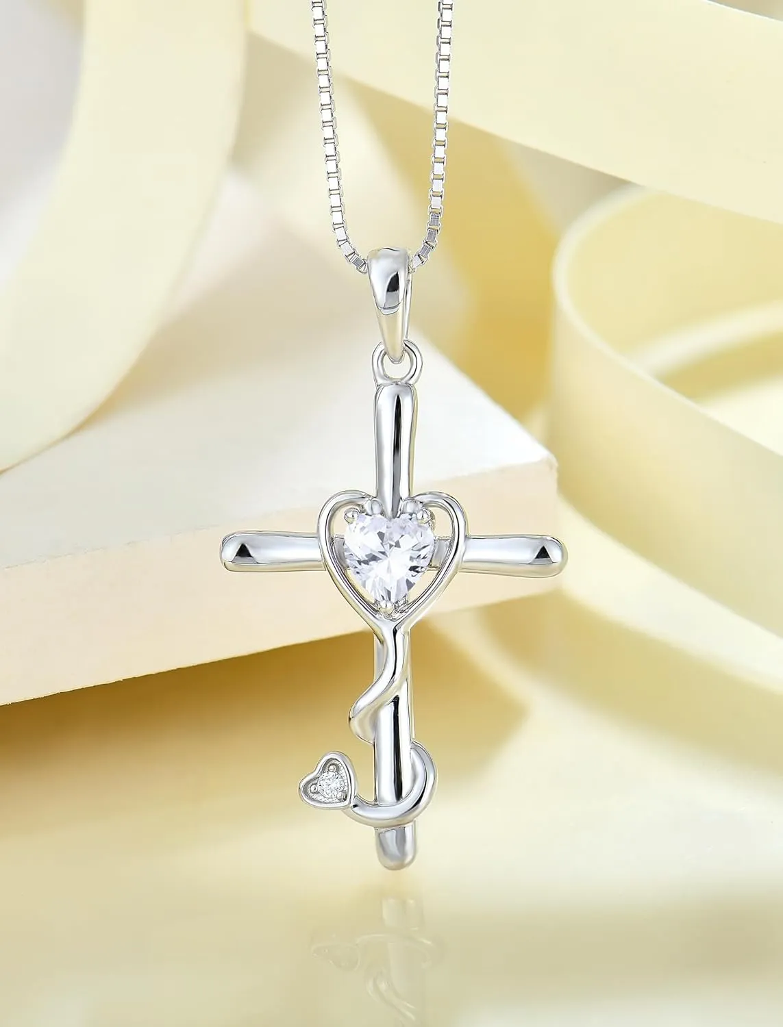 925 Sterling Silver Stethoscope Cross Necklace, Medicine Birthstone Pendant Jewelry Gift for Women Graduation Nurse Doctor