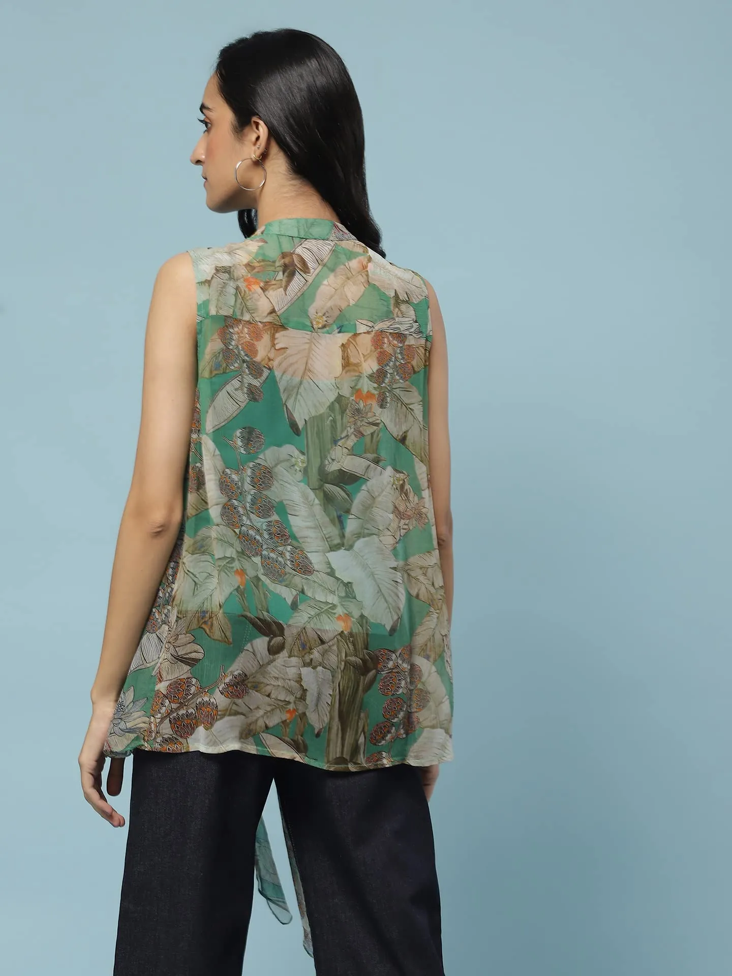 Aarke Ritu Kumar Green Floral Print Tie-Up Top