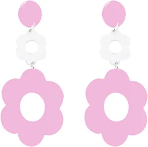 Acrylic Flower Earrings for Women Adorable Double Layer Tiered Resin Colorful Daisy Sunflower Petal Floral Lightweight Dangle Drop Earrings for 60's 70's Beach Vacation Birthday Jewelry Gifts
