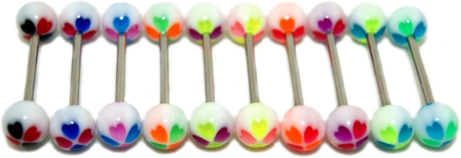 Acrylic Tongue Rings Barbells Bar 14G Clover Shape LOT of 10