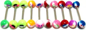 Acrylic Tongue Rings Barbells Bar 14G Happy Smiley LOT of 10