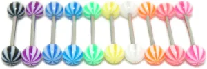 Acrylic Tongue Rings Barbells Bar 14G Stripes Design LOT of 10