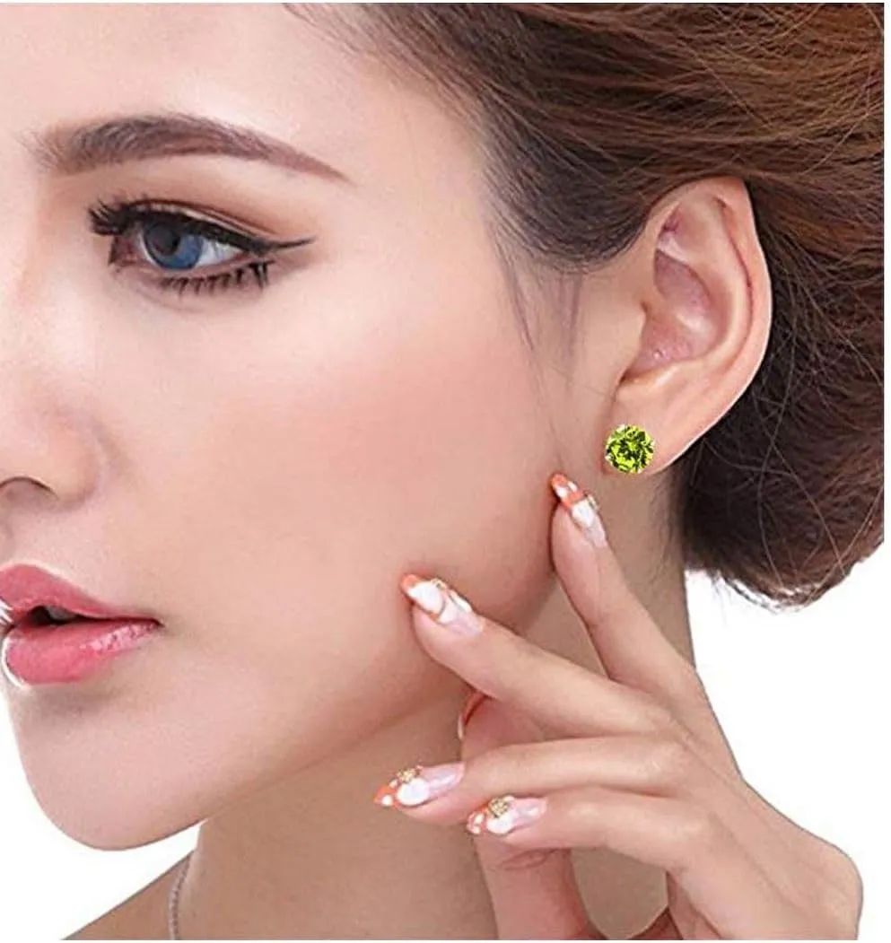 Adabele Authentic Sterling Silver Birthstone Stud Earrings 8mm/2 Carat Cubic Zirconia Diamond Gemstone Hypoallergenic Nickel Free Tarnish Resistant Women Men Fine Jewelry