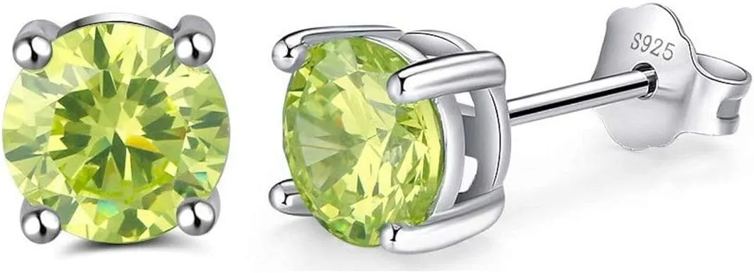Adabele Authentic Sterling Silver Birthstone Stud Earrings 8mm/2 Carat Cubic Zirconia Diamond Gemstone Hypoallergenic Nickel Free Tarnish Resistant Women Men Fine Jewelry
