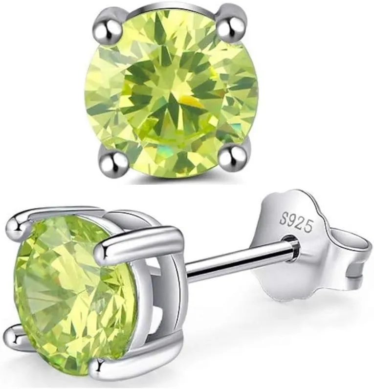 Adabele Authentic Sterling Silver Birthstone Stud Earrings 8mm/2 Carat Cubic Zirconia Diamond Gemstone Hypoallergenic Nickel Free Tarnish Resistant Women Men Fine Jewelry