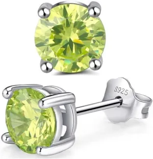 Adabele Authentic Sterling Silver Birthstone Stud Earrings 8mm/2 Carat Cubic Zirconia Diamond Gemstone Hypoallergenic Nickel Free Tarnish Resistant Women Men Fine Jewelry