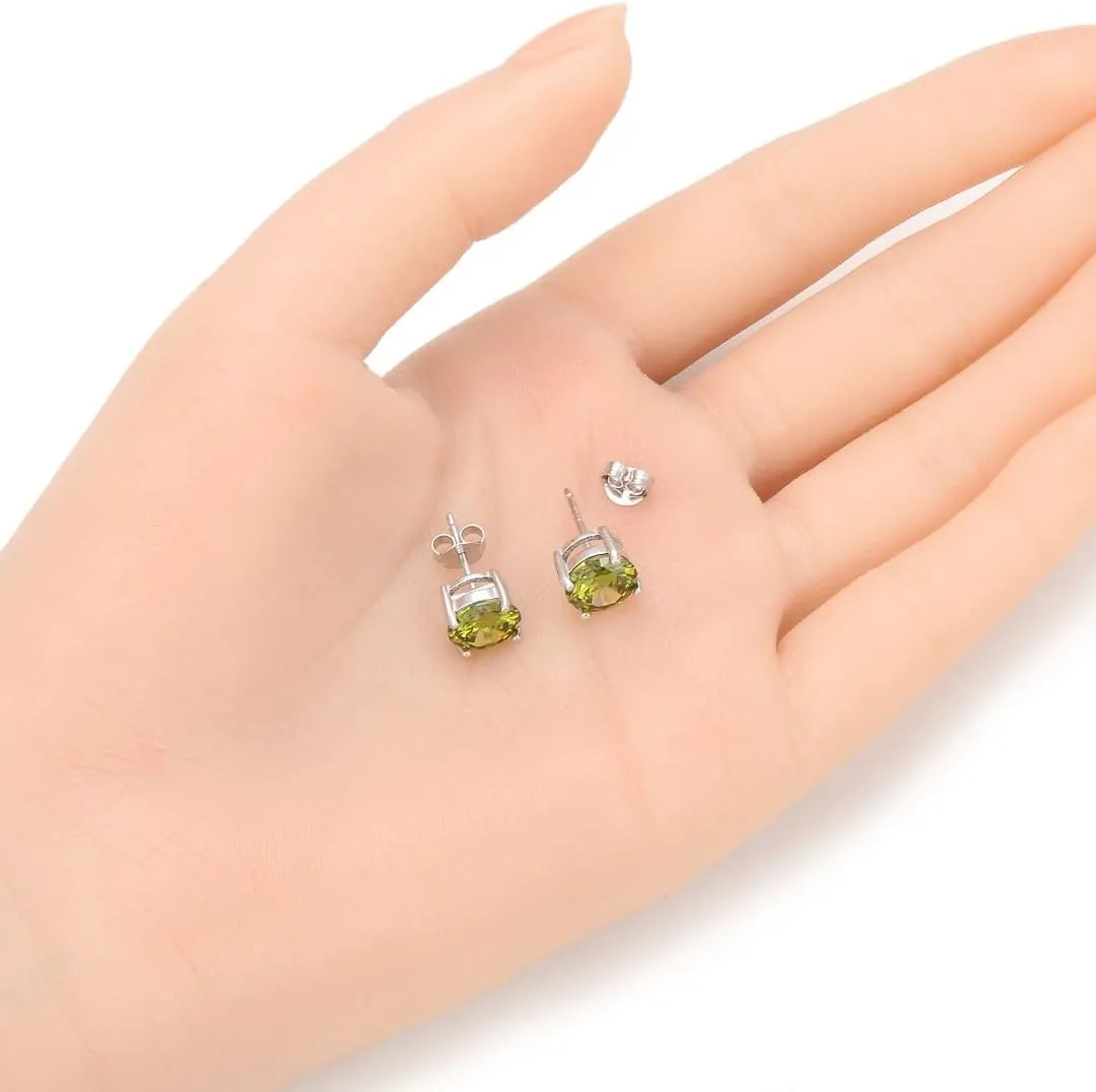 Adabele Authentic Sterling Silver Birthstone Stud Earrings 8mm/2 Carat Cubic Zirconia Diamond Gemstone Hypoallergenic Nickel Free Tarnish Resistant Women Men Fine Jewelry