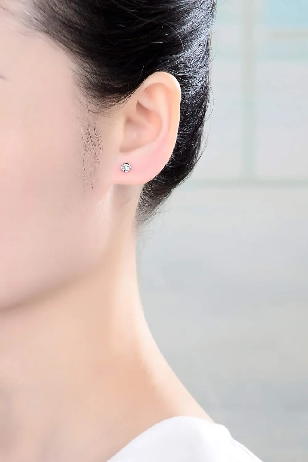 Adabele Authentic Sterling Silver Cubic Zirconia Diamond Gemstone Small Bezel Stud Earrings Hypoallergenic Nickel Free Tarnish Resistant Women Birthday Fine Jewelry