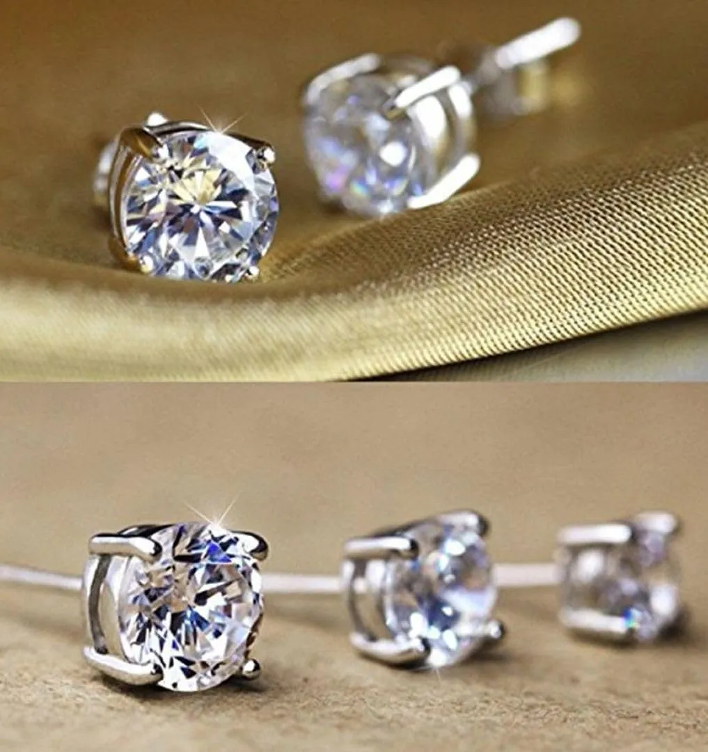 Adabele Authentic Sterling Silver Cubic Zirconia Diamond Gemstone Stud Earrings April Birthstone Hypoallergenic Nickel Free Tarnish Resistant Women Birthday Fine Jewelry