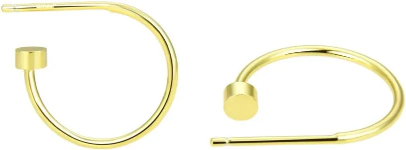 Adabele Authentic Sterling Silver Half Round C Hoop Huggie Earrings 10mm 15mm 20mm 3mm Circle Dot Hypoallergenic Nickel Free Jewelry Women Birthday Gift