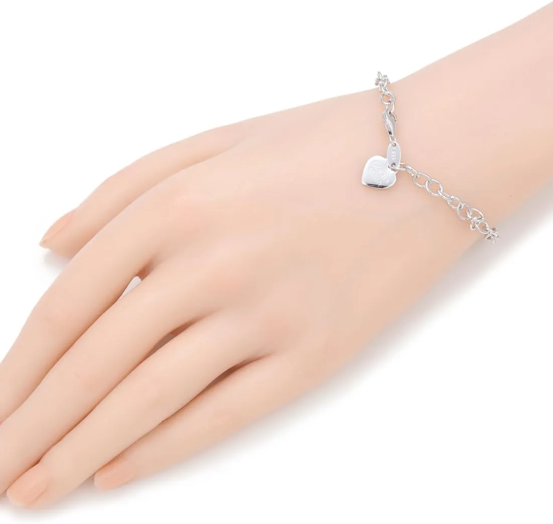 Adabele Solid Sterling Silver Heart Pendant 5.5mm Chain Bracelet 7 inch 7.5 inch 8 inch One in a Million Hypoallergenic Nickel Free Made In Italy Women Jewelry